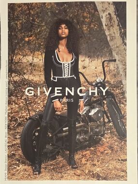 Givenchy Print Ad Lace-Trim Corset Knit Top with Black Leather Pants 8"x10"